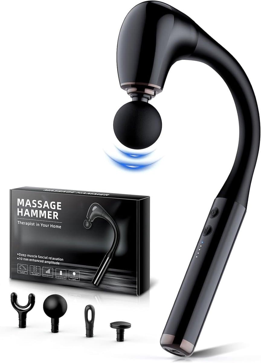 SnelShoppen - Massagepistool met Verlenggreep, 10 mm Diepweefselmassage, 5 Snelheden, 4 Opzetstukken, Draagbaar Rugmassageapparaat voor Spieren en Nek — afbeelding 1