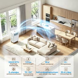 Mobiele Airco 12000 BTU – Koelen en Verwarmen – Ontvochtiger en Ventilator – Voor 25-35 m² — thumbnail 5
