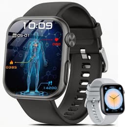 FOSMET Smartwatch Heren & Dames - 1,97" Zacht Gebogen AMOLED Display - Fitness Horloge - EKG+PPG - Bloeddruk - SpO2 - Hartslagmeter - Slaapmonitor - Stappenteller - Sat eratiemeter - IOS/Android/ - RVS Bezel - Incl. 2 Bandjes - Cadeau voor Hem & Haar — thumbnail 1