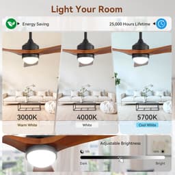 DESMIU Plafondventilator 132 Cm - Met LED-Verlichting, Dimbaar, Memoryfunctie En 6 Snelheden - Voor Woonkamer En Slaapkamer - Hout Zwart — thumbnail 4