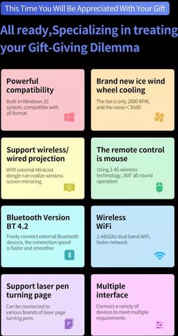 Viatel Smart Portable Business Office Home Windows Systeem Draadloze Wifi Bluetooth Projector — thumbnail 2