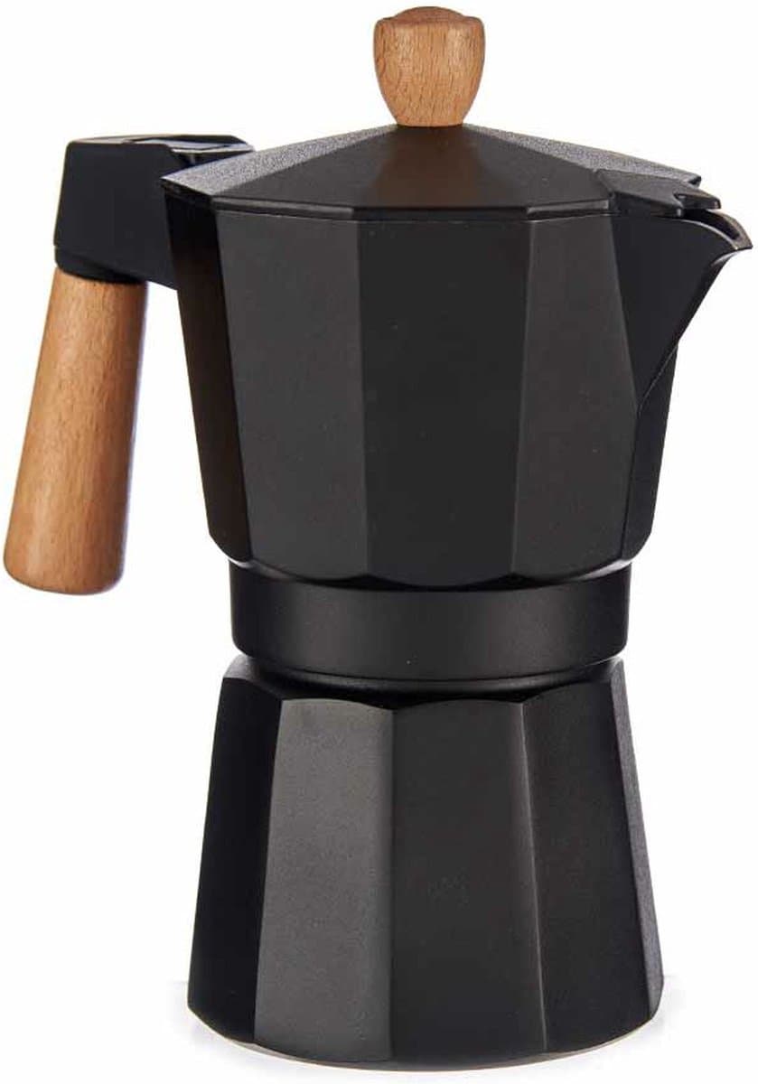 Italian Coffee Pot 6 Cups Wood Aluminium — afbeelding 1