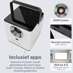 Earkings Beamer Projector 4K Support - Mini Beamer Projector met Android Apps - Draagbare Beamer - Wit — thumbnail 4