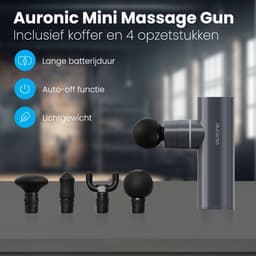 Auronic Massage Gun voor Spierherstel en Ontspanning - Incl. Koffer en 4 Opzetstukken - Professioneel Massage Pistool - Mini Massage Gun - Massage Apparaat voor Rug, Nek en Schouders - Fitness - Grijs — thumbnail 2