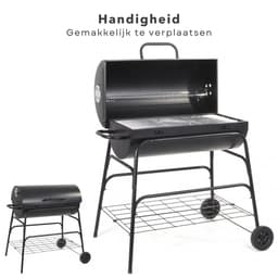 Grote Verrijdbare Cilinder BBQ op Wielen met Verstelbare Ventilatieroosters - Houtskool Barbecue - Houtskoolbarbecue - Cilinder — thumbnail 2