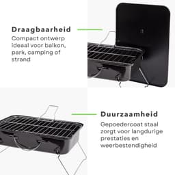 Draagbare Tafelbarbecue - Tafel Barbecue - Kleine BBQ voor Balkon, Camping en Strand - 35x25 cm — thumbnail 2