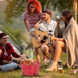 Uten Emmer mini bbq houtskool - Barbecue houtskool - Houtskoolbarbecues - Camping barbecues- Barbeque - Grilloppervlak (L x B) 27.5 x 27.5 cm - Rood — thumbnail 2
