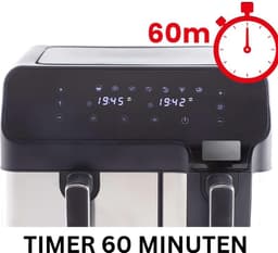MKSS® Dubbele Airfryer XXXL - Duo Heteluchtfriteuse - Geschikt voor Accessoires - Zwart met Zilver — thumbnail 8