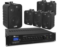 Power Dynamics 100V speakerset met 6 speakers en versterker - Bluetooth - 60W - Zwart