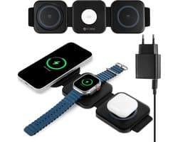 ForDig Draadloze Oplader iPhone - Apple Watch Oplader - Wireless Charger - 3 in 1 - Incl Snellader Adapter - Zwart