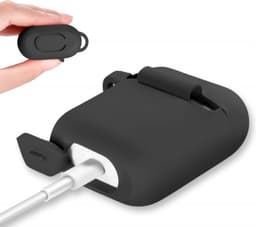 Hoesje geschikt voor Airpods 1 / Airpods 2 - Schokbestendig siliconen Case Silicone met clip - Zwart — thumbnail 3