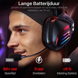 Phreeze GHW3 Gaming Headset met Microfoon - Bluetooth + 2.4Ghz USB C + USB A Dongle - Draadloos - RGB - 7.1 3D Surround Sound - Ultra Low Latency - Geschikt voor PS5, PS4, Nintendo Switch, PC Headsets PS5 — thumbnail 4