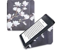 kwmobile e-reader hoesje geschikt voor Kobo Libra 2 hoes - Ereader flip case met standaard - E reader cover van kunstleer - In taupe / wit / donkergrijs