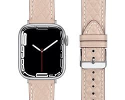 By Qubix - Geschikt voor Apple Watch bandje - Leren bandje met diamant patroon - Beige - Geschikt voor Apple Watch 44mm / 45mm / 46mm / 49mm (Ultra 1,2 en 3) - Smartwatch bandje - leren smartwatchbandje - Horlogebandje
