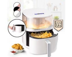 Klarstein Heteluchtfriteuse, XL Airfryer om te Frituren, Friteuse met Stoomfunctie, Temperatuurkeuze en 16 Programma’s, Airfryer voor Heteluchtfrituren, Heteluchtfriteuse zonder Olie 1500 W, 7,5 Liter