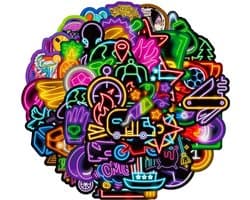 Neon Stickers 50 Stuks | Neon Light Stickers | Stoere Stickers | Kleurrijke Stickers | Laptop Stickers | Stickers Kinderen en Volwassenen | Stickervellen | Plakstickers | Koffer Stickers | Stickers Bullet Journal en Planner