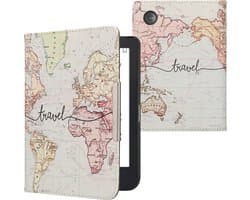 kwmobile e-reader hoesje geschikt voor Kobo Clara 2E hoes - E reader flip case met magneetsluiting - Ereader cover - Travel Wereldkaart design in zwart / meerkleurig