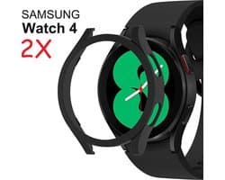 BukkitBow – Protect Case / Beschermhoes - Full Side Cover Hoesje Geschikt Voor Samsung Galaxy Watch 4 44mm - Watchprotector Cover Voor Randen - 360 Graden Bescherming - Zwart - Set Van 2 Stuks