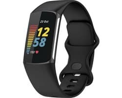 Siliconen Smartwatch bandje - Geschikt voor Fitbit Charge 5 / Fitbit Charge 6 siliconen bandje - zwart - Strap-it Horlogeband / Polsband / Armband - Maat: Maat S