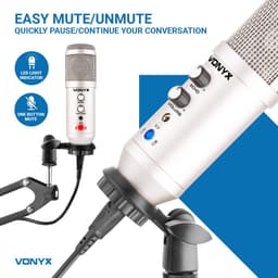 USB microfoon voor pc - Studio microfoon met standaard - Vonyx CMS320 Condensator - Ruisfilter- Titanium — thumbnail 5