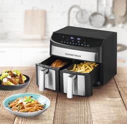 GOURMETmaxx Dubbelkamer Airfryer 2x 3,5L - Roestvrij staal | Airfryer Oven met synchroon-kookzones, timerfunctie & touchdisplay | energiezuinig frituren | 10 programma's | 2400 watt | heteluchtoven — thumbnail 16