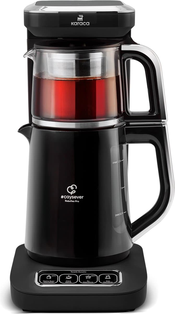 Karaca- Caysever- Robotea pro-Chrome kleur -theemachine- 4 in 1 sprekende automatische theemaker ,waterkoker en filterkoffiezetapparaat, 2500 W, chroom, theemaker, Engelse Versie — afbeelding 1