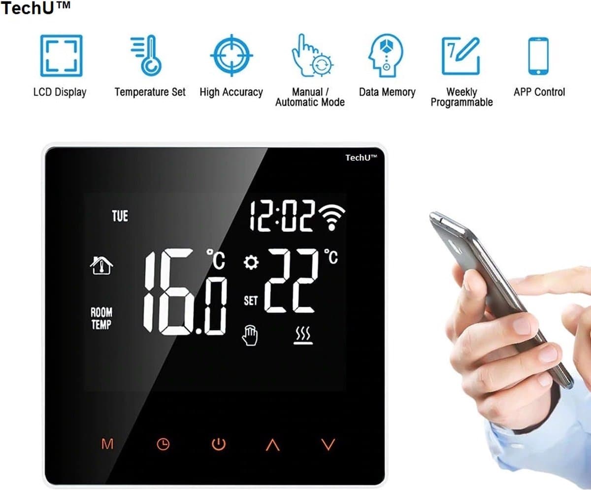 Slimme Thermostaat S2 Wit – Alleen voor Gas Boiler – Bediening via App & Wifi — afbeelding 1