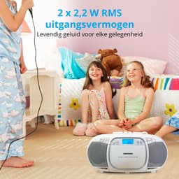 MEDION E66476 Stereo Sound Systeem (Boombox, CD-speler, MP3, cassette, draagbare cassettespeler voor kinderen, FM-radio, AUX, hoofdtelefoon, netstroom & batterij), wit — thumbnail 3