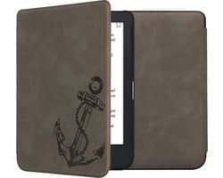 kwmobile e-reader hoesje geschikt voor Kobo Clara 2E hoes - Ereader flip case met standaard - Kunstleren e reader cover - Vintage Anker design in grijs