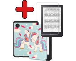 Hoes Geschikt voor Kobo Clara 2E - Met Screenprotector - Luxe E-reader Bescherm Case - Hoesje Book Cover - Eenhoorn
