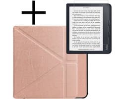 Hoes Geschikt voor Kobo Libra 2 Hoesje Bookcase Cover Book Case Hoes Sleepcover Trifold Met Screenprotector - Rosé Goud