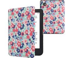 kwmobile e-reader hoesje geschikt voor Kobo Clara 2E hoes - E reader flip case met magnetische sluiting - Ereader cover - Pastelbloemen design in rood / oudroze / blauw