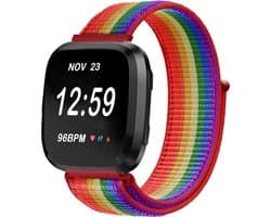 Nylon Smartwatch bandje - Geschikt voor Fitbit Versa / Versa 2 nylon bandje - regenboog - Strap-it Horlogeband / Polsband / Armband