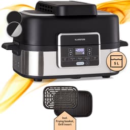 Klarstein 2-in-1 Heteluchtfriteuse met Grill, Airfryer met Snelle Opwarming 1500 W, XL Heteluchtfriteuse, Hetelucht Friteuse om te Frituren, Heteluchtfriteuse + Accessoires, Grillplaat, Frituurmand, 5 L — thumbnail 1