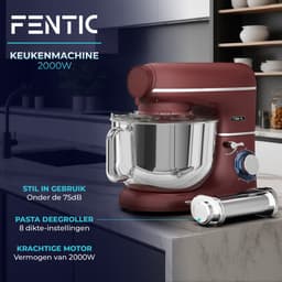 Fentic Keukenmachine - 2000W - Keukenrobot - Incl. Pastaroller en extra accessoires - 6,2L Mengkom - Foodprocessor - Pastamachine - Rood — thumbnail 2