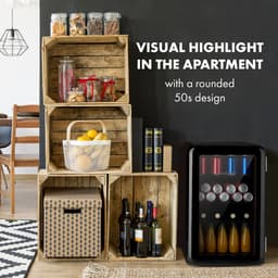Klarstein PopLife Drankenkoeler - Minibar, retro Koelkast, 0-10°C, slechts 39 dB, 70 L, milieuvriendelijk, dubbelwandige deur, retro design, zwart - Drankkoelkast - voor Bar - Verstelbaar - Beverage Cooler - Flessenkoelkast — thumbnail 5