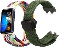 kwmobile 2x smartwatch polsband geschikt voor Huawei Band 10 / 9 / 8 bandje - Horlogeband met magneetsluiting - Sporthorloge band in donkergroen / meerkleurig