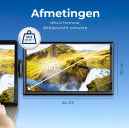 Portable Monitor Slim 14.1" - Full HD Extra scherm laptop met USB-C & HDMI - Draagbare monitor - Plug & Play - Incl. Beschermhoes — thumbnail 5