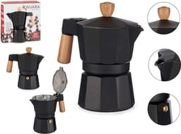 Italiaanse Koffiepot Hout Aluminium 3 Koppar — thumbnail 5