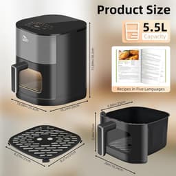 Uten Airfryer XXL 200E - Dual Blaze Technologie - Hetelucht friteuse - 5.5 liter - 14 programma's - 40ºC tot 200ºC - PFAS vrij - 2000W - Grijs — thumbnail 9