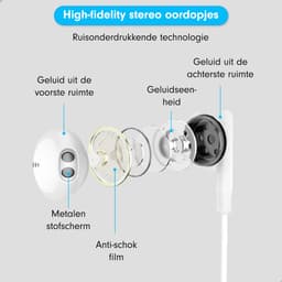 Oortjes met draad en microfoon - Oordopjes - 120CM kabel - 3,5MM Jack Aansluiting - Earphones Wired - Wit — thumbnail 5