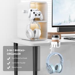 StayPowered Headset & Controller Houder - Perfect voor gaming setups - 3-in-1 design voor headset en controllers - Vervangbare bekerhouder - Krasbestendig - 360° Draaibaar - Eenvoudig te bevestigen - Wit - Levering Sneller dan Aangegeven! — thumbnail 3