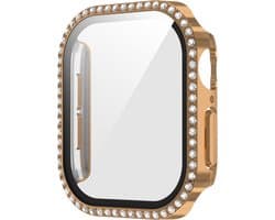 Watch case screenprotector - hoesje - gehard glas - geschikt voor Apple Series 10 & 11 met case size 46 mm - rosegoud met glitters