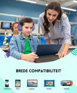 StayPowered Kinder Koptelefoon - Comfortabel en Duurzaam Ontwerp - HD Microfoon - Opvouwbaar Ontwerp - Rijke Stereo Bass - Verwikkelingvrij Nylon Kabel - Verstelbare Pasvorm - Universele 3,5 mm Jack - Paars/Groen - Levering Sneller dan Aangegeven! — thumbnail 5
