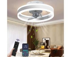 Plafondventilator Met Verlichting - Smart Lamp Met Afstandsbediening – Plafonniere Keuken Lamp Met 6 Ventilatiesnelheden - Woonkamerlamp – Plafond Ventilator Lamp Met Timer - Wit — afbeelding 1