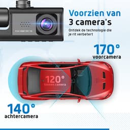 Fleau Tech Dashcam Voor Auto 3 in 1 - 2025 Model - Voor en Achter Camera - G-Sensor - Full HD - 170° Groothoeklens - Loop Recording - Micro SD-kaart 32 GB — thumbnail 3