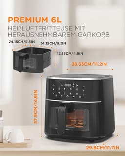 Multifunctionele Heteluchtfriteuse 6 Liter met Digitaal Touchscreen en 8-in-1 Programma's — thumbnail 5