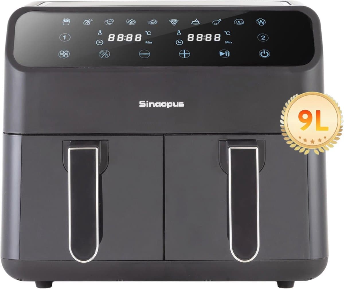 9L XXL Heteluchtfriteuse met Digitaal Led-Touchscreen - 2000 Watt, 10 Vooraf Ingestelde Programma's, Instelbare Temperatuur en Transparant Kijkvenster — afbeelding 1