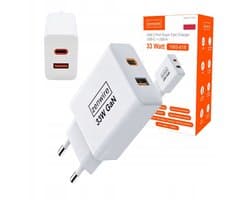 USB C Adapter oplader USB stekker - Zenwire - Super Snel Laden - Snellader - Telefoon oplader - 33W GaN Snellader - Voor Laptop & Smartphone - 1x USB-C & 1x USB-A 3.0 Adapter - GaN Technologie - 3-Poorts GaN - PowerIQ - Wit