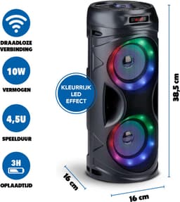 Bluetooth Speaker met RGB Licht - Draagbare Partybox 4,5 Uur Batterijduur - Party Speaker met USB Ingang en TF-Kaart - 16 x 38.5 cm — thumbnail 3